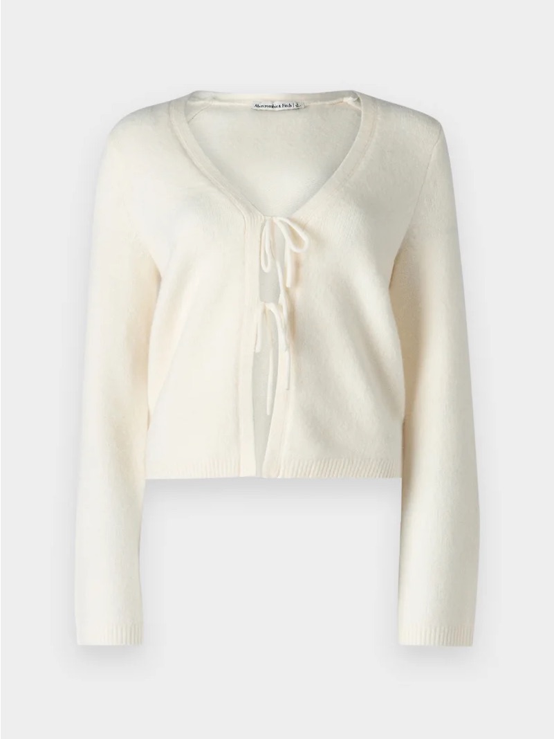 Abercrombie & Fitch Ivory Tie-Front V-Neck Sweater